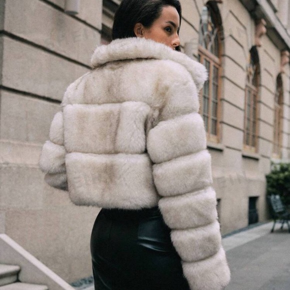 Carly Lawrence Anewsta Latest Fashion Faux Fur Collar Elegant Short Jacket - Picture 4 of 7